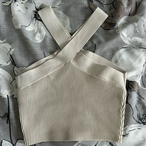 Sculpt Knit Criss Cross Cropped Tank Matte Pearl